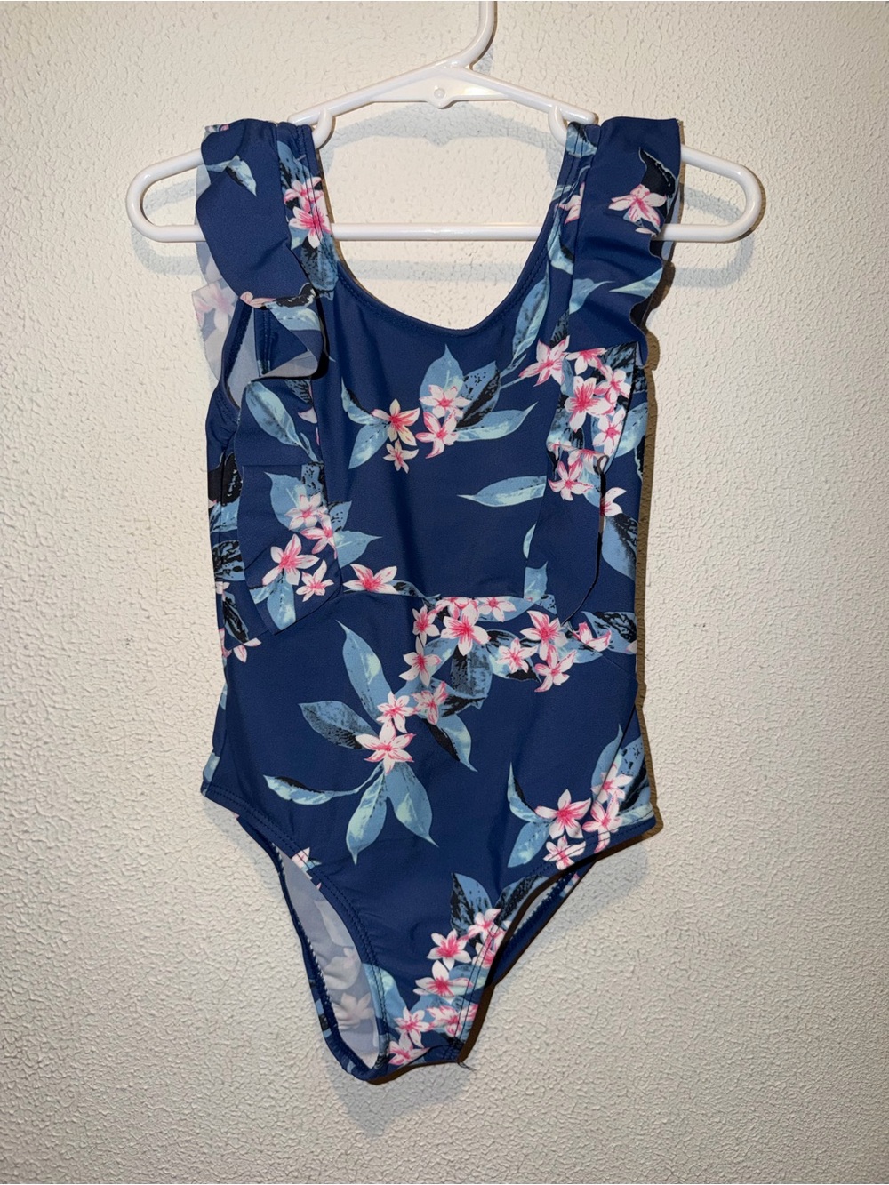 Navy Floral Ruffle One-Piece Swimsuit for Girls